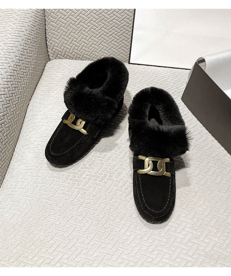 Women's Genuine Platform Thermal Cotton Fleece-lined Rabbit Hair Snow Boots
