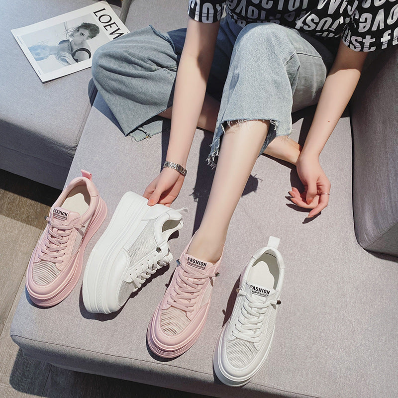 Women's Increasing Insole Summer Platform White Breathable Mesh Casual Shoes