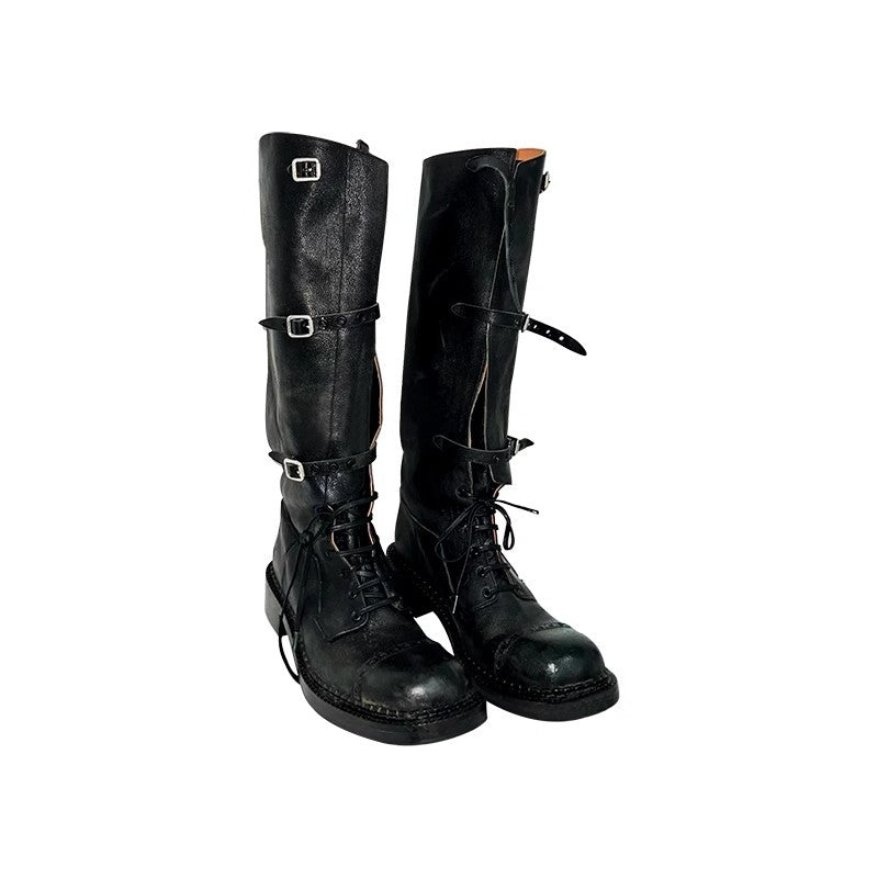 Women's Buckle Below The Knee Retro Lace Boots