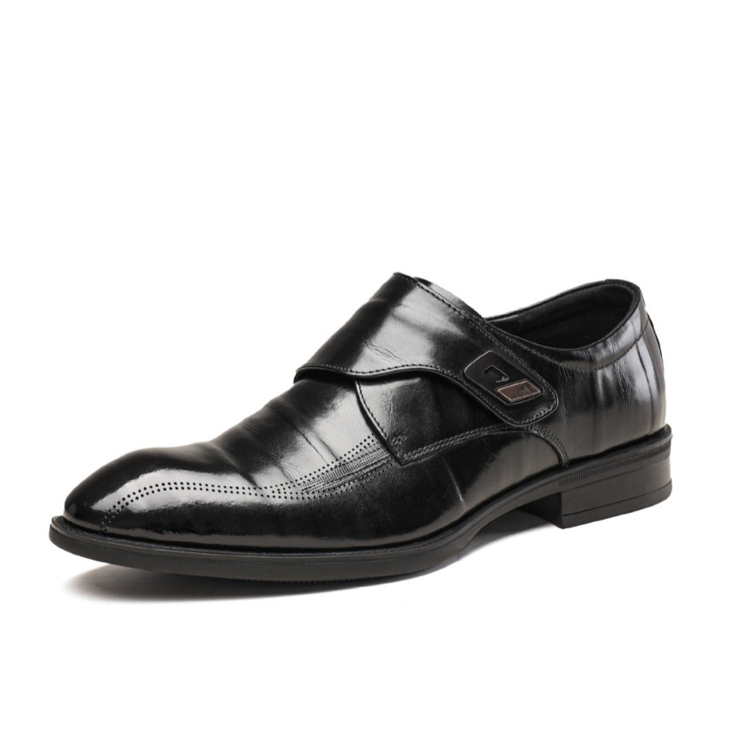 Men's First Layer Cowhide Formal Business Low Top One Leather Shoes