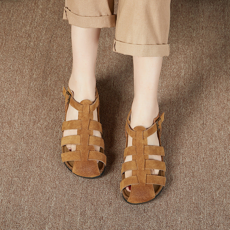 Women's Genuine Retro Closed Toe Roman Flat Sandals