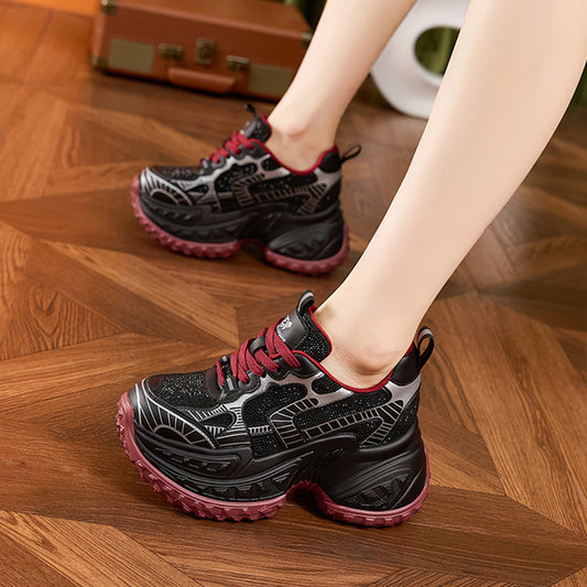 Women's Platform Dad Fashionable Red Height Increasing Sneakers