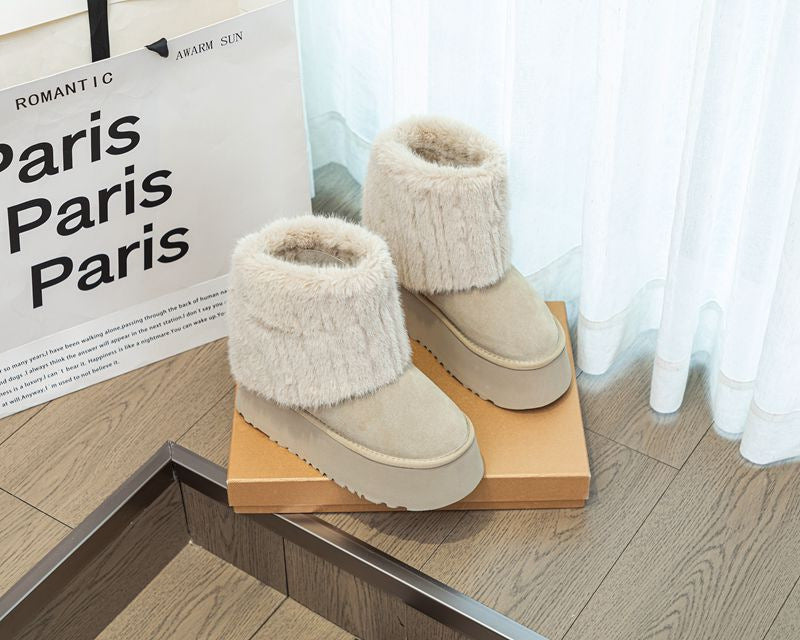 Fox Fur Height Increasing Insole Rubber Snow Boots