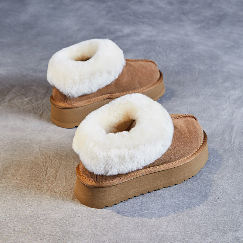 Women's Wool Winter Fleece-lined Platform Increased Fluffy Snow Boots