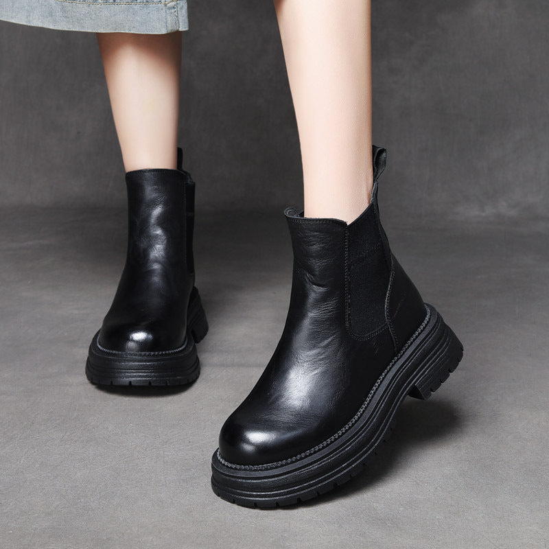 Women's Pattern Top Layer Cowhide Platform Thick Boots