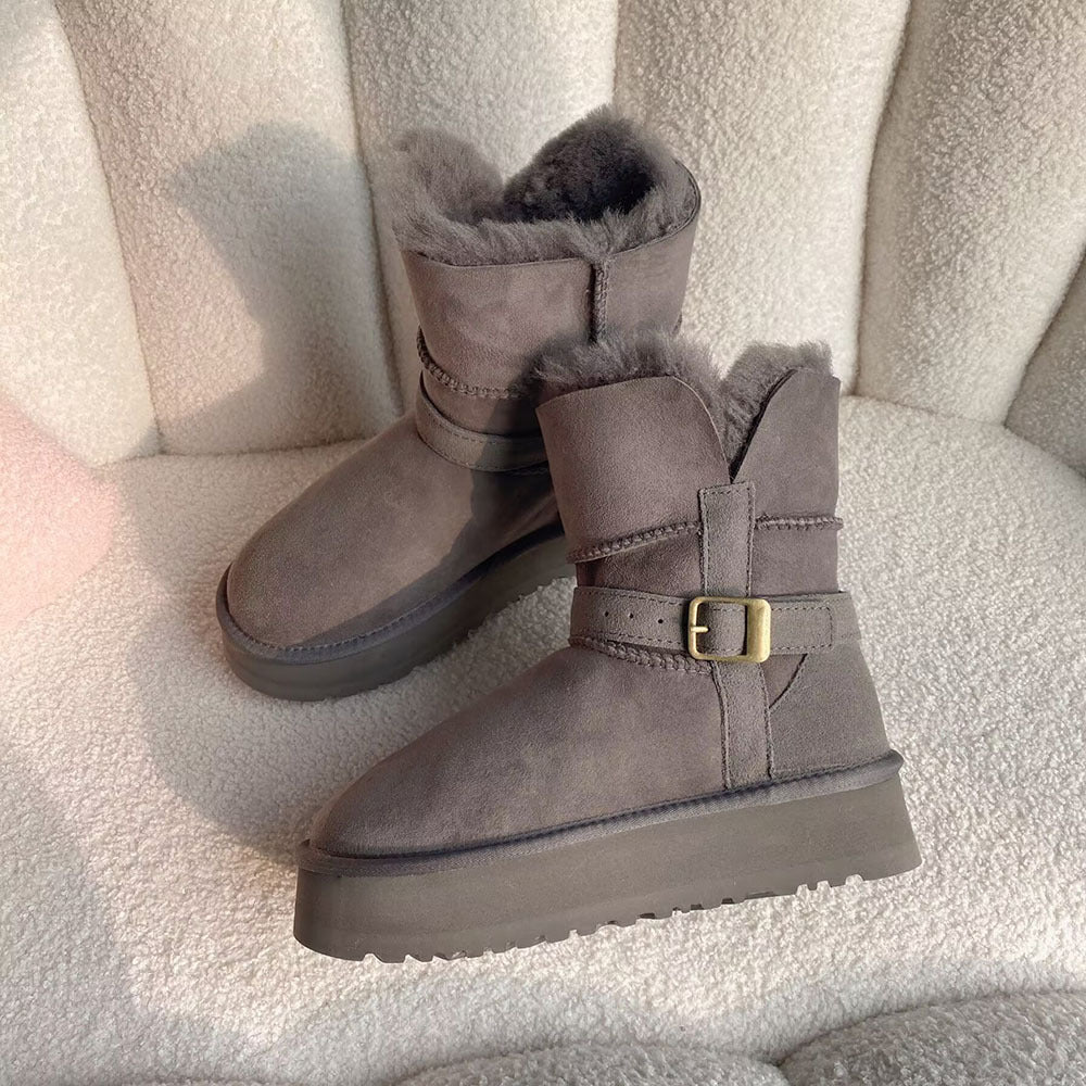 Women's Sheepskin Fur Long Thick Bottom Increased Winter Snow Boots