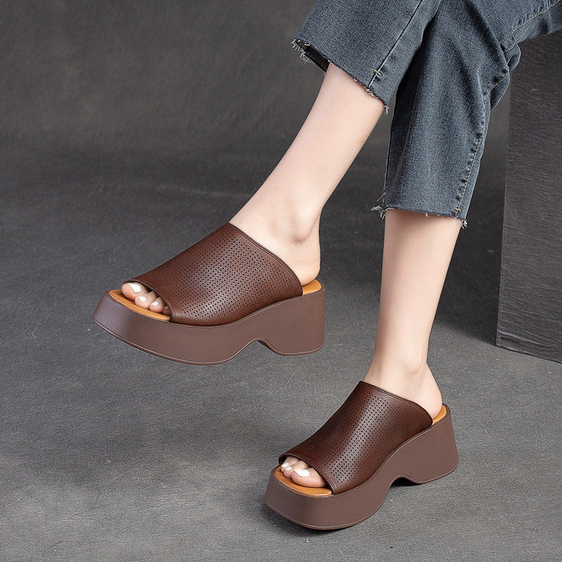 Women's Platform Hollow Fish Mouth Top Layer Slippers