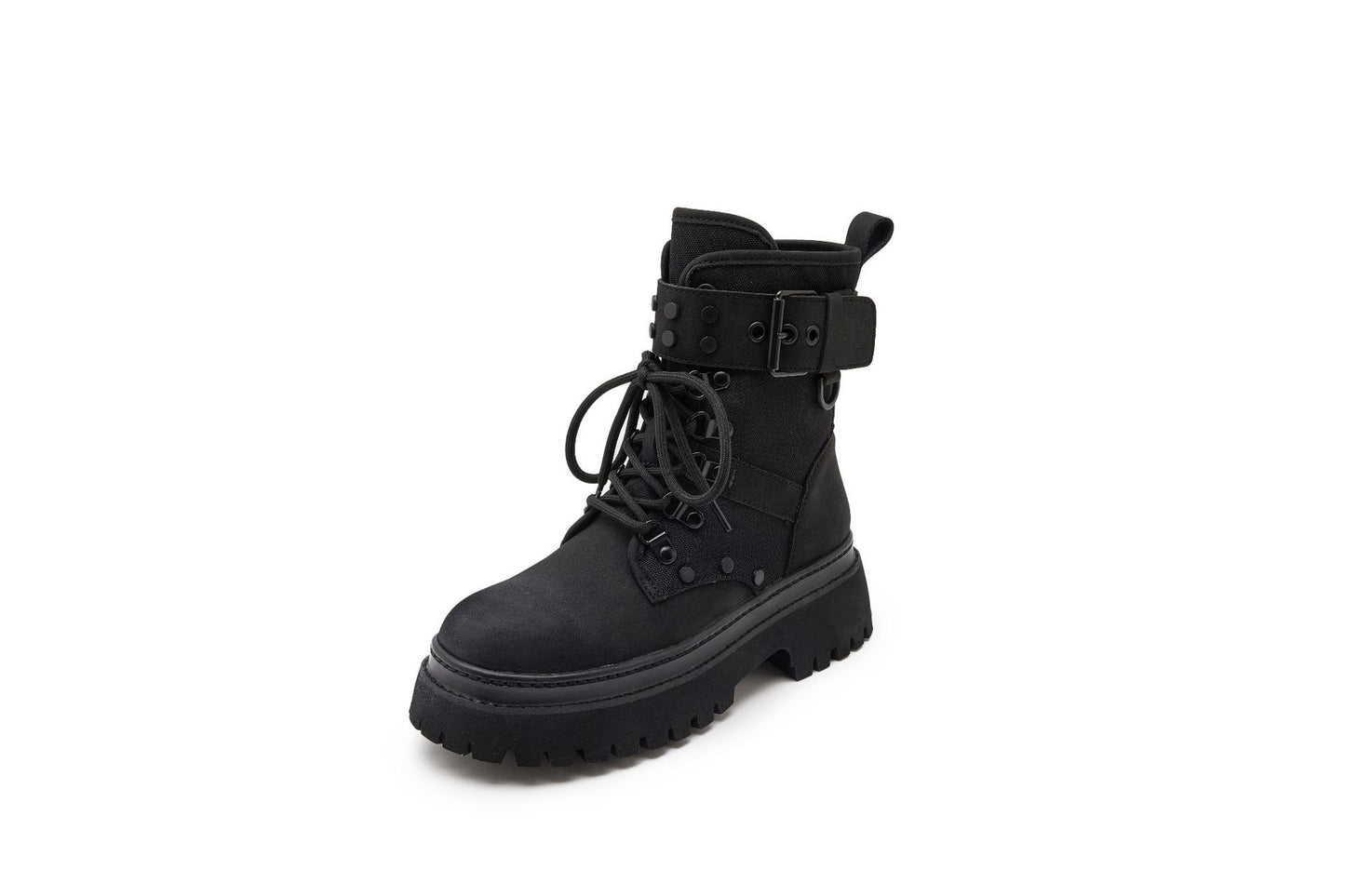 Women's Chunky Platform Retro British Style Genuine Black Martin Boots