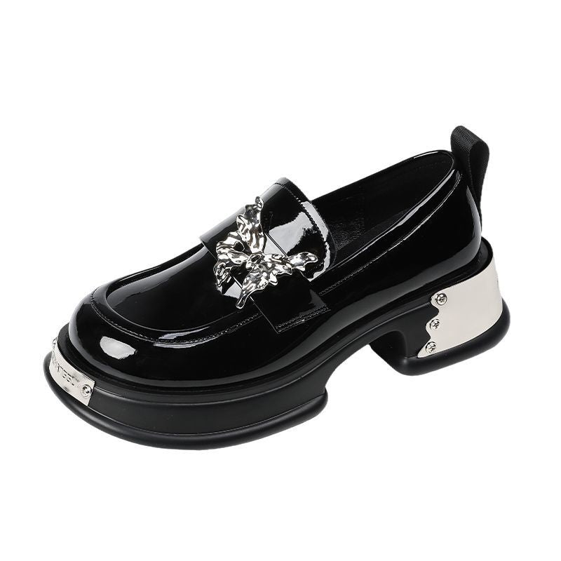 Women's Niche Authentic Preppy British Style Metal Butterfly Thick Loafers