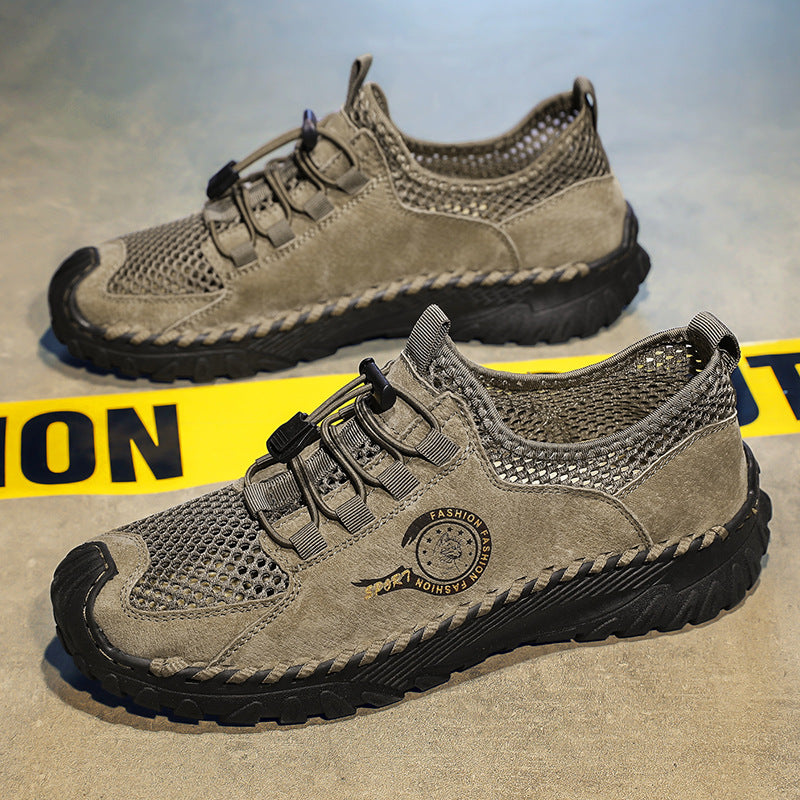 Men's Outdoor Sports Breathable Comfortable Pigskin Mesh Casual Shoes
