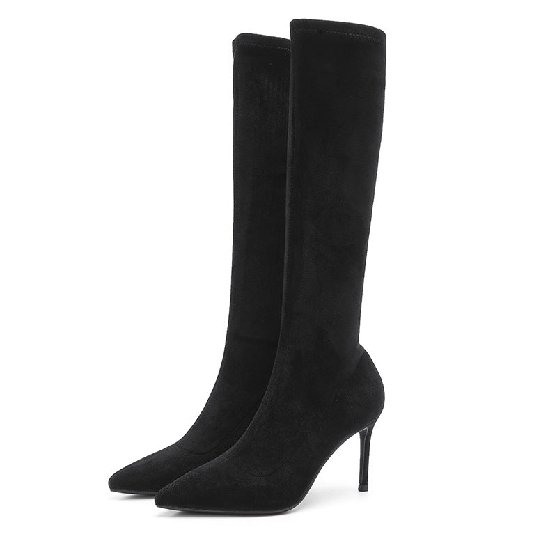 Stretch Below The Knee Pointed Temperament Women's Leather Boots