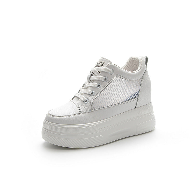 Women's Hidden White Spring Breathable Mesh Platform Height Increasing Heels