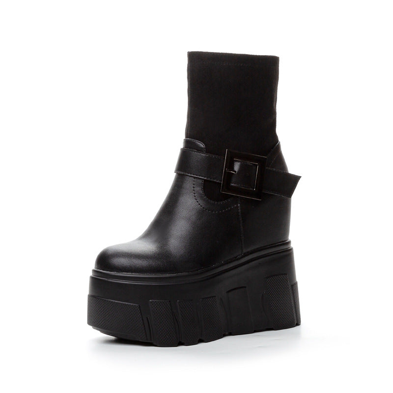 Women's Short Fashion Platform Height Increasing Insole Boots
