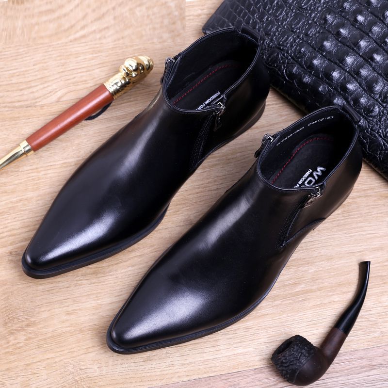 Men's Trendy Ankle European Version Pointed Plus Size Leather Shoes