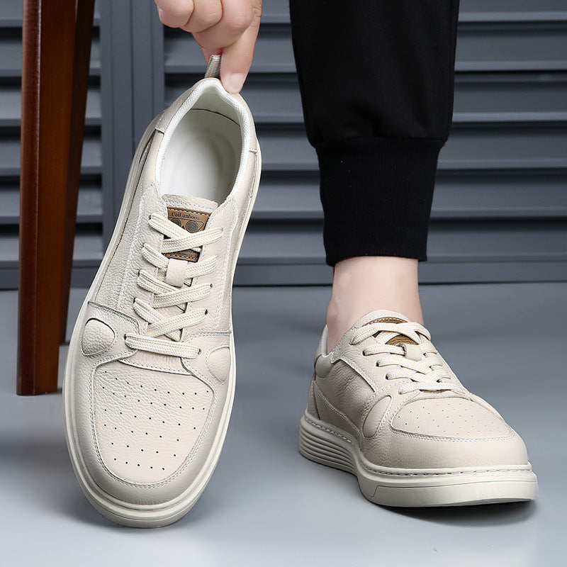 Autumn Versatile Sports Black White Contrast Leather Shoes