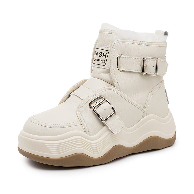 Women's Platform Winter Fleece-lined Cotton Belt Buckle Snow Boots