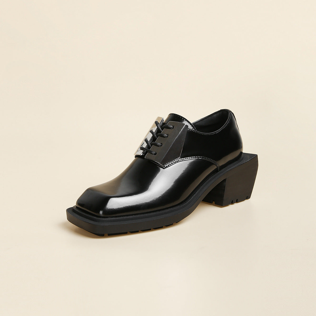 Men's Square Toe Derby Niche Trendy Iron Decorative Leather Shoes