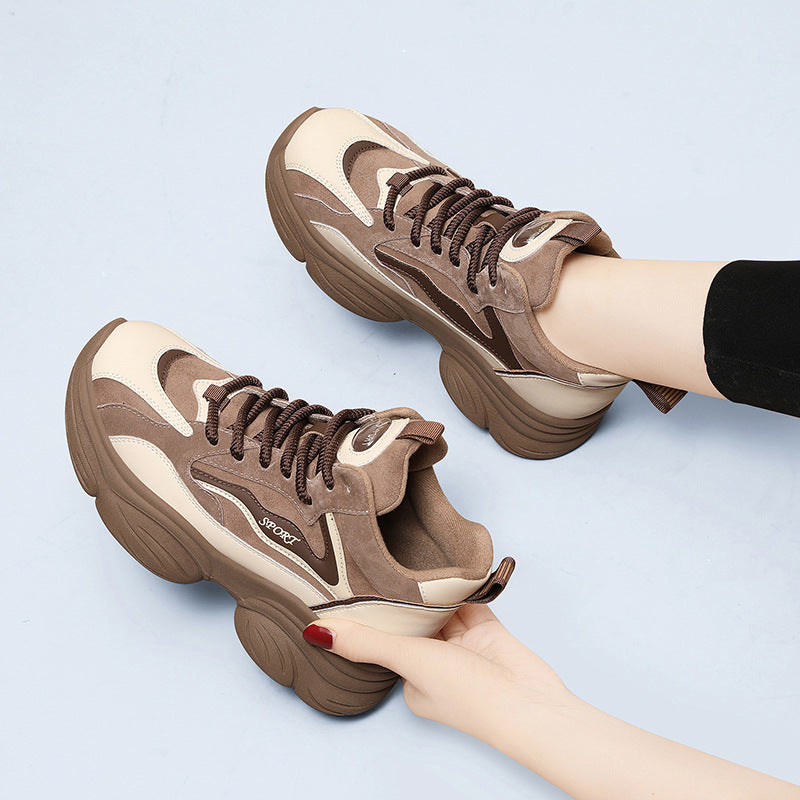 Women's Plus Size Fleece-lined Black Thick-soled Daddy Sneakers