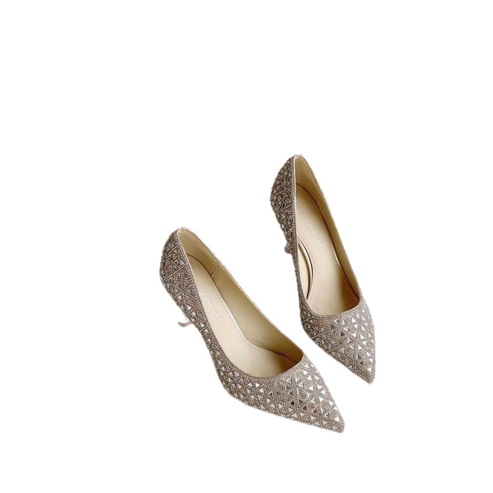 Women's Pumps Spring Banquet Dress Sparkling Full Rhinestone Tip In Sier Women's Fashion Shoes