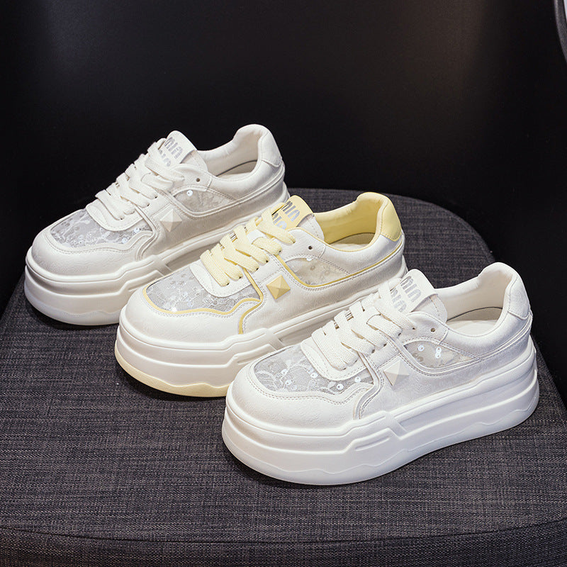 Women's White Height Increasing Insole Sports Genuine Casual Shoes