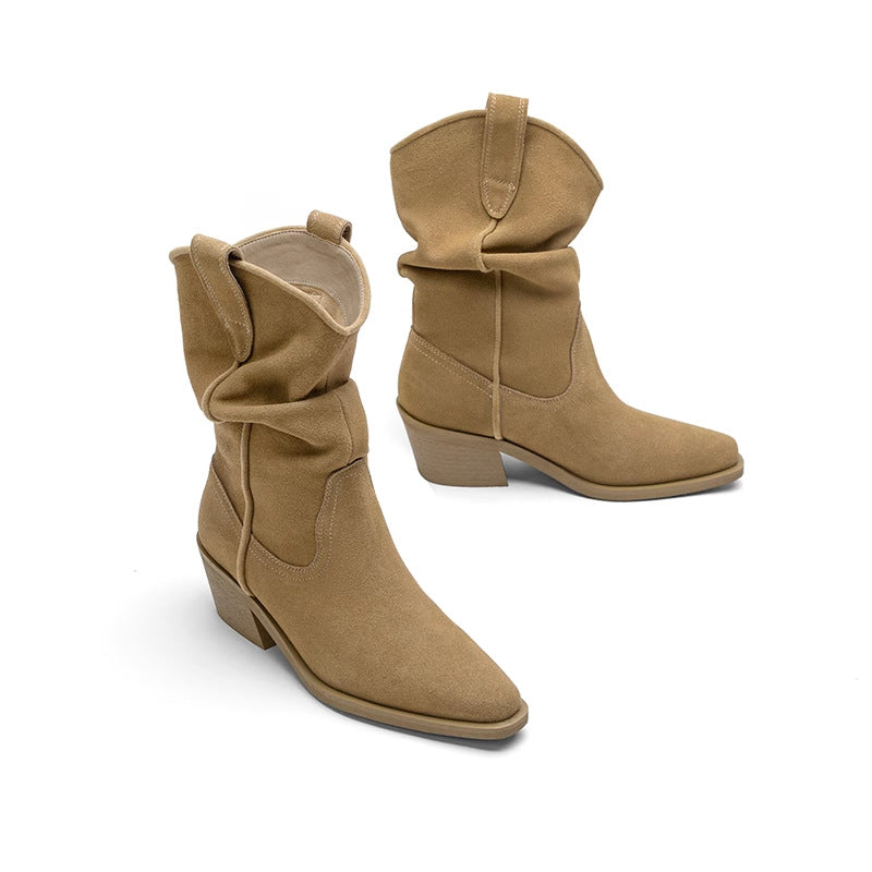 Style Ankle Retro Western Knight V Women's Leather Boots