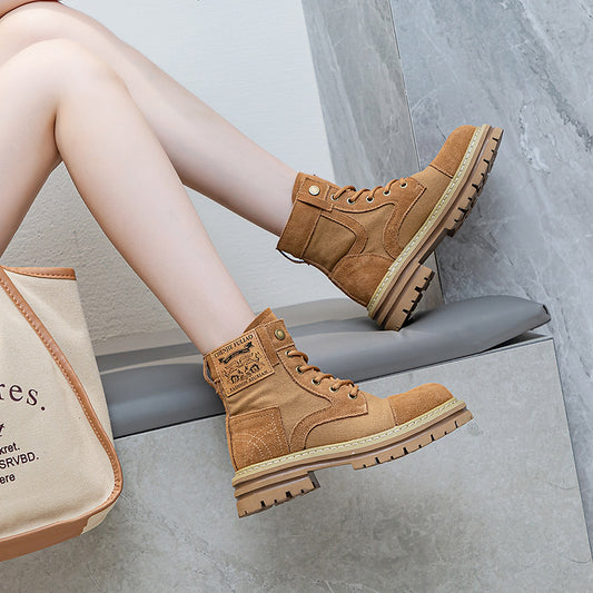 Women's Thin Genuine Platform Martin Height Increasing Insole Desert Travel Boots