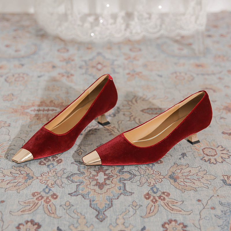 Women's Kitten Metal French Square Toe Patent Women's Fashion Shoes