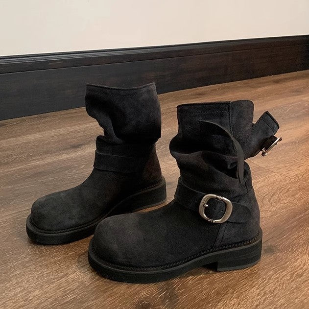 Soft Glutinous Thick Bottom Motorcycle Buckle Boots
