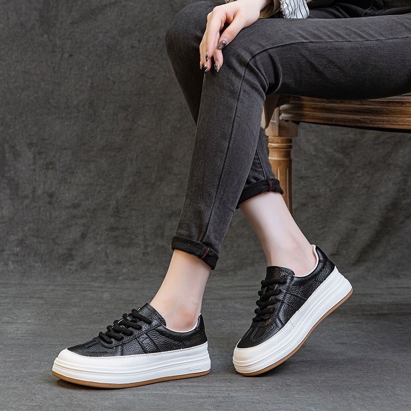 Women's Cowhide Flat White Soft Bottom Surface Breathable Single Casual Shoes