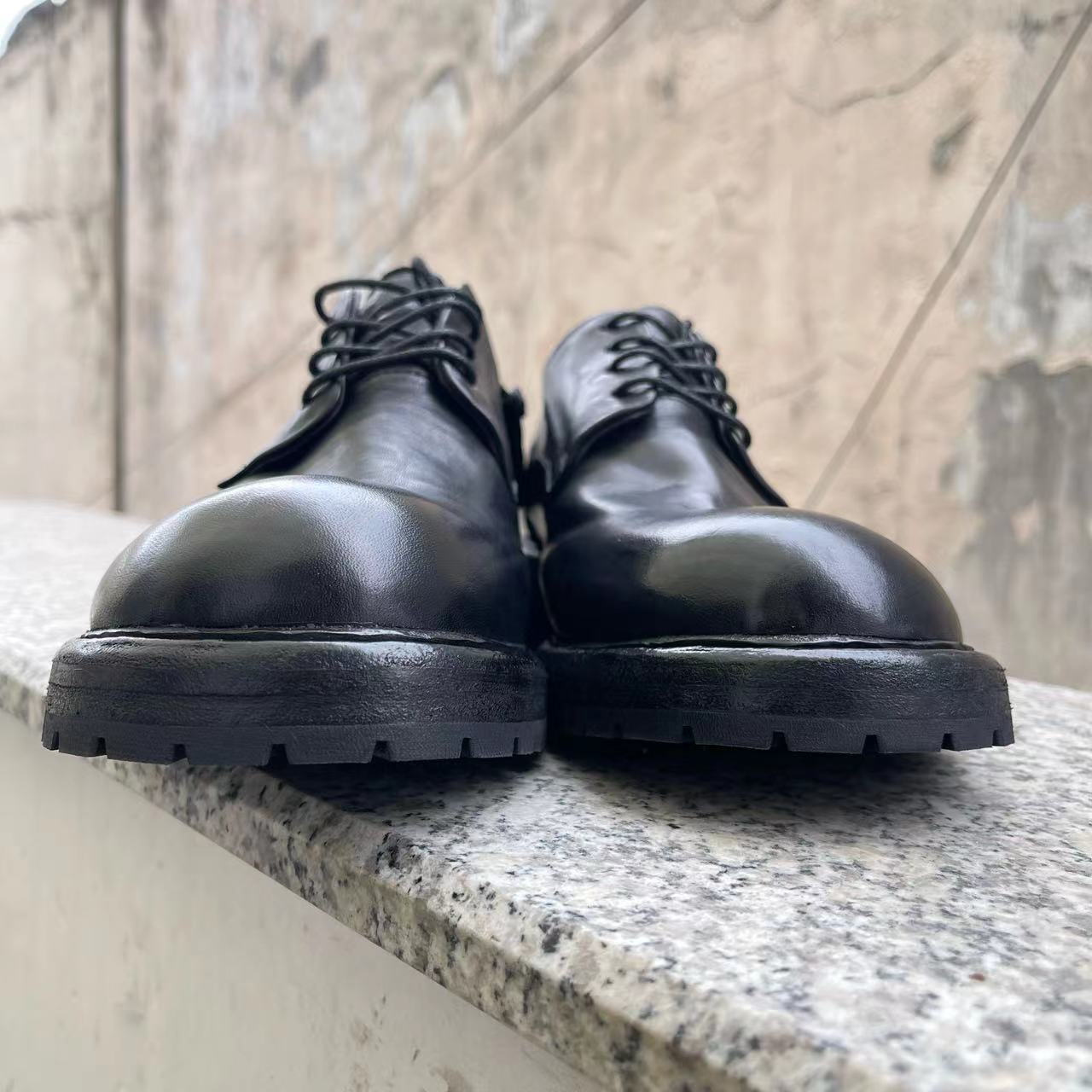 Men's Washed Horse Retro Big Head Derby Leather Shoes