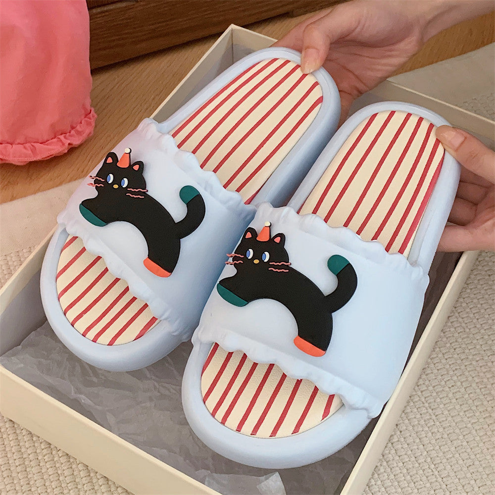 Women's Cartoon Black Kitten Cute Flip-flops Fun Sandals