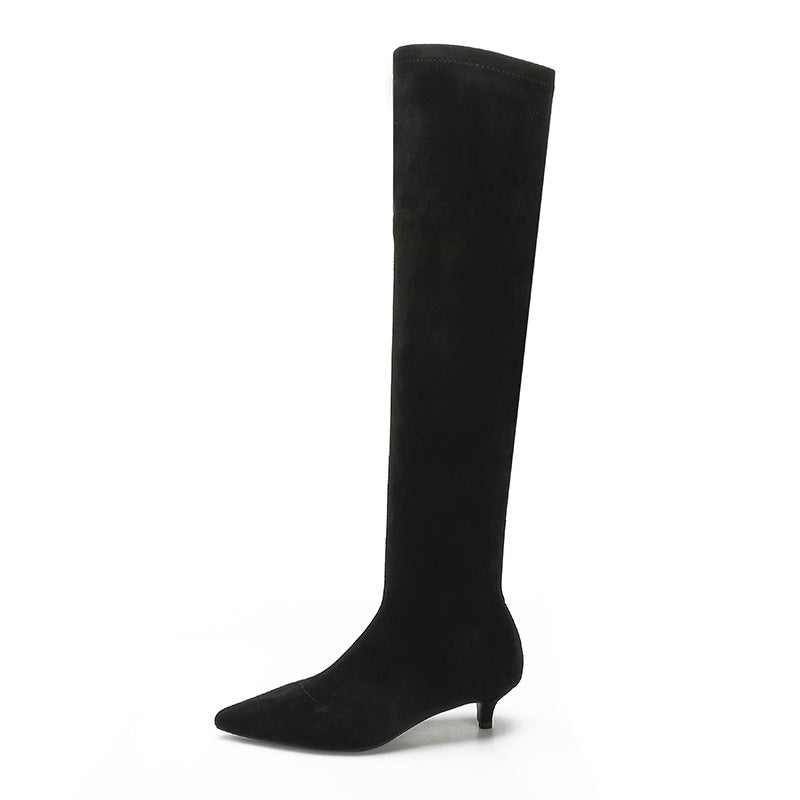 Knee Tube Black Basic Style Socks Fashion Stretch Boots