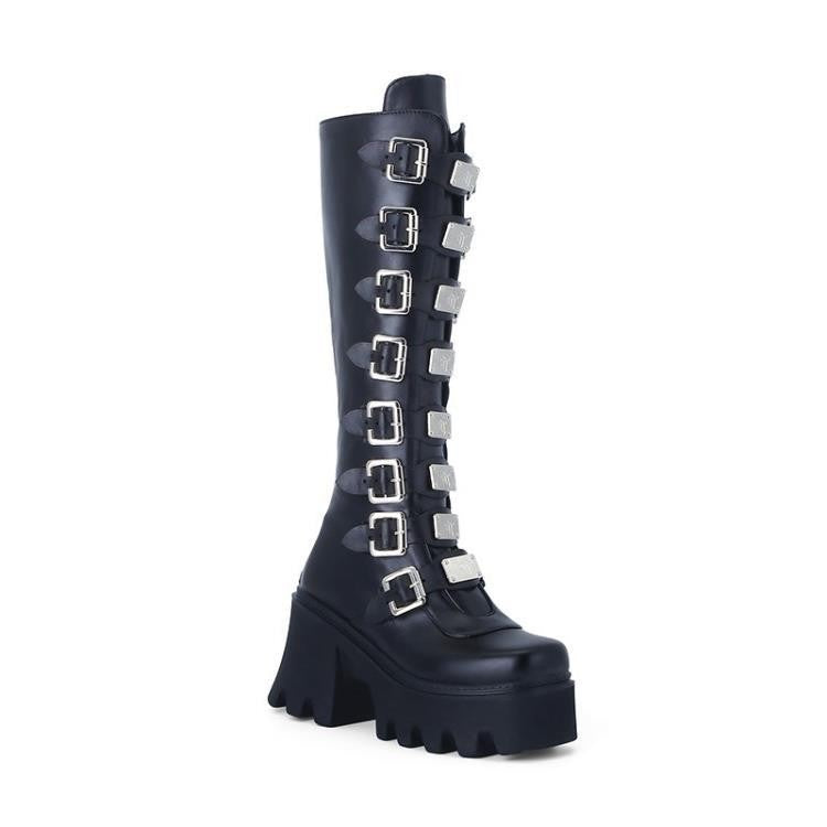 Women's New Punk Platform Thigh Black Boots