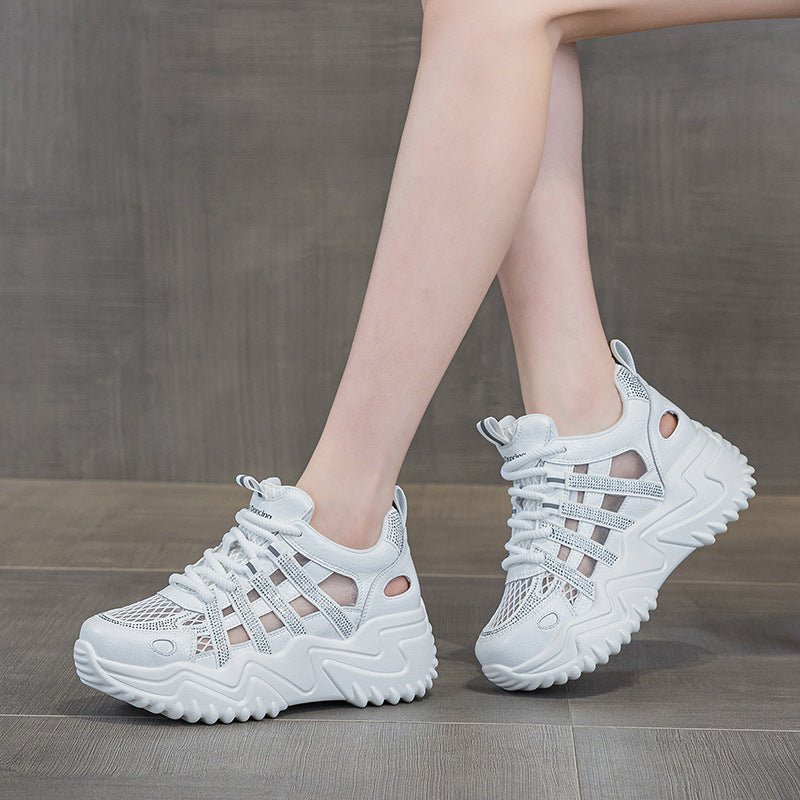 Mesh Breathable Rhinestone Dad Female Trendy Casual Shoes