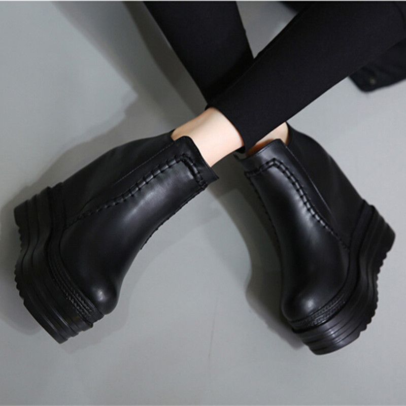 Women's Platform Wedge Booties Single Waterproof Ankle Inner Height Increasing Boots