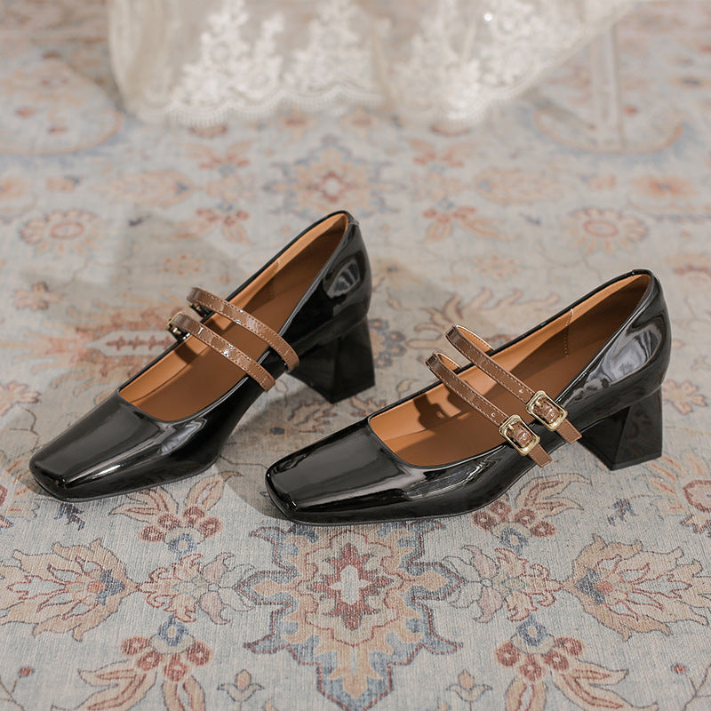 Women's Style Small Shallow Mouth Apricot Temperament Chunky Women's Fashion Shoes