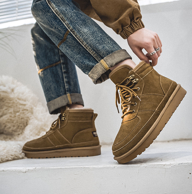 Men's Thickened One Pedal Cotton Genuine Outdoor Snow Boots
