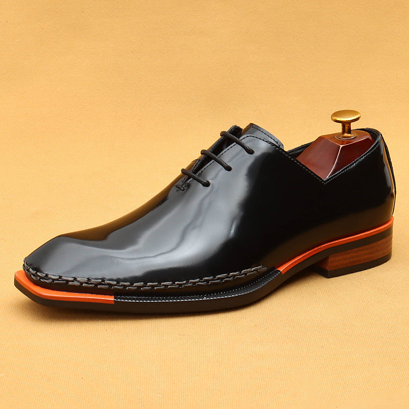 Men's Square Toe British Glossy High-grade Patent Leather Shoes
