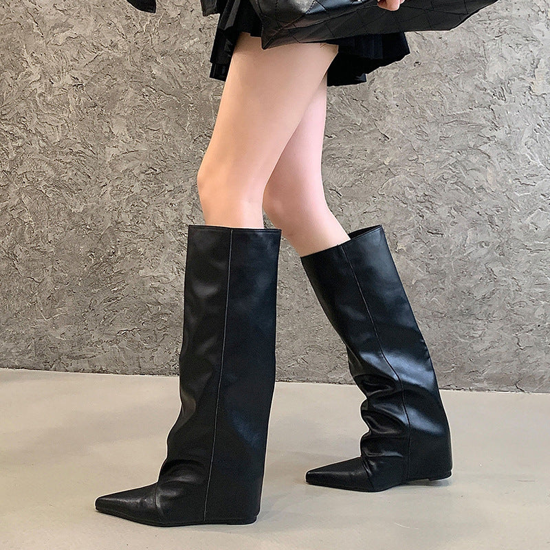 Minority Design Pointed Toe Inner Straight Female Women's Leather Boots