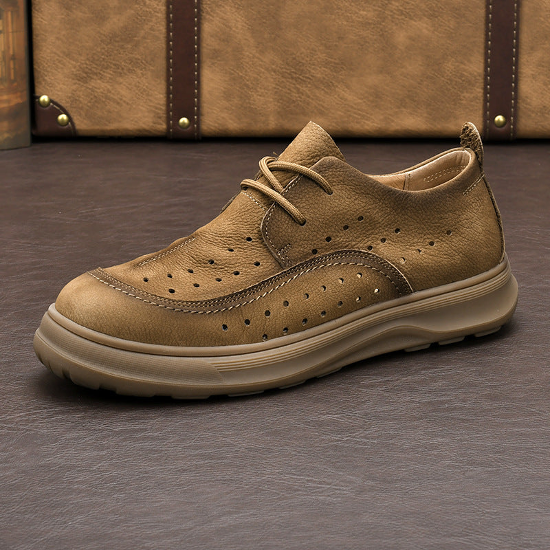 Men's Summer Perforated Genuine Cutout Top Layer Leather Shoes