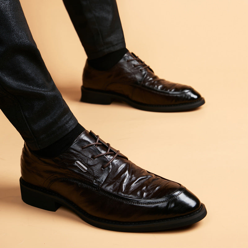 Men's British Sheepskin Business Suit Derby Support Leather Shoes