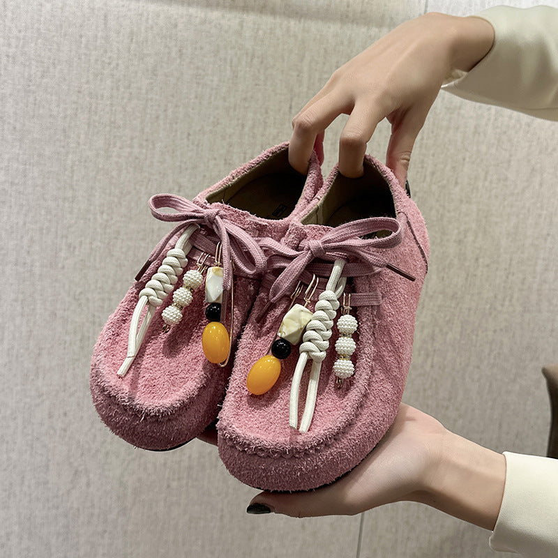 Women's Spring Cowhide Version Creative Kangaroo Retro Casual Shoes