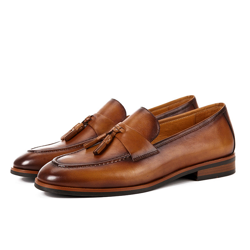 Men's Summer High-grade Round Toe Tassel Business British Style Retro Slip-on Loafers/doug Shoes