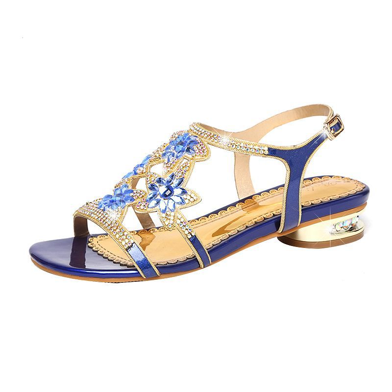 Women's Rhinestone Summer Bohemian Fashion Crystal Chunky High Heeled Sandals
