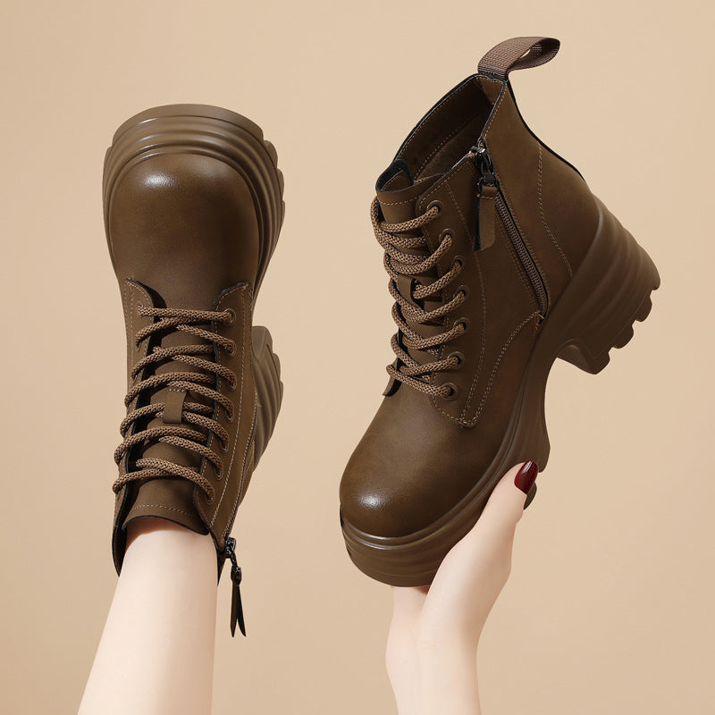 Women's Martin Fleece-lined British Style Thick-soled Small Boots