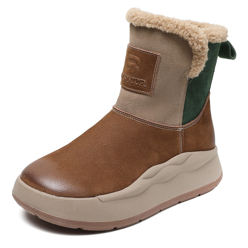 Women's Color Matching Wool Mouth Thickened Top Layer Snow Boots
