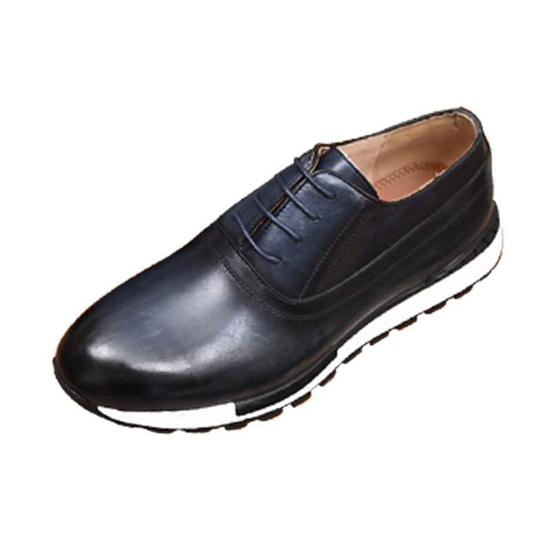 Men's Solid Color Round Toe Cowhide Flat Casual Shoes