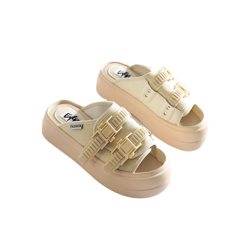 Women's One-word Outdoor Fashion Height Increasing Beach Slippers