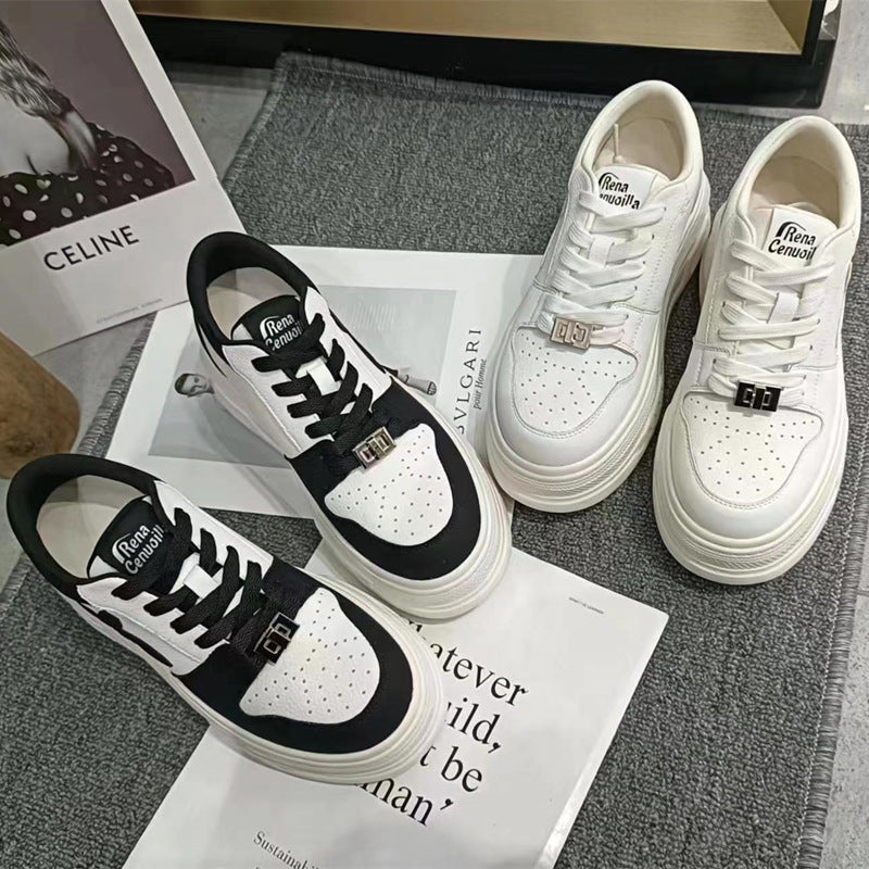 Women's Height Increasing Insole White Spring Small Thick Bottom Casual Shoes