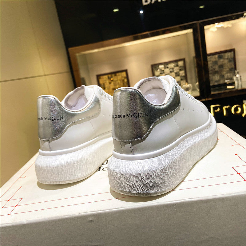 Women's Mcqueen White Genuine Platform Invisible Elevated Casual Shoes